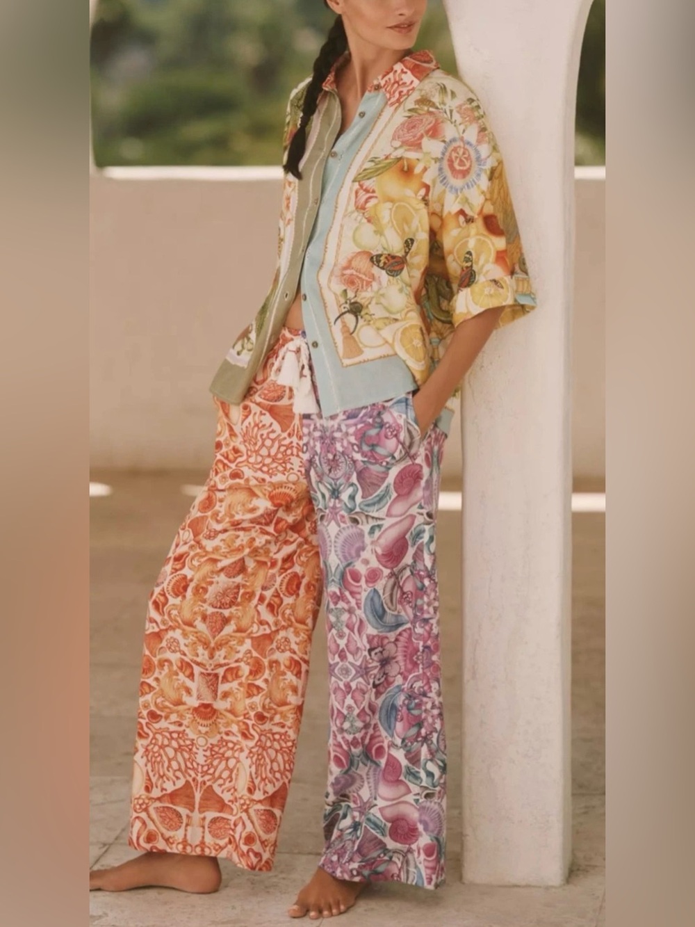 Anthropologie Emily Carter x Celandine Printed Linen Blend Pants Size Petite XS